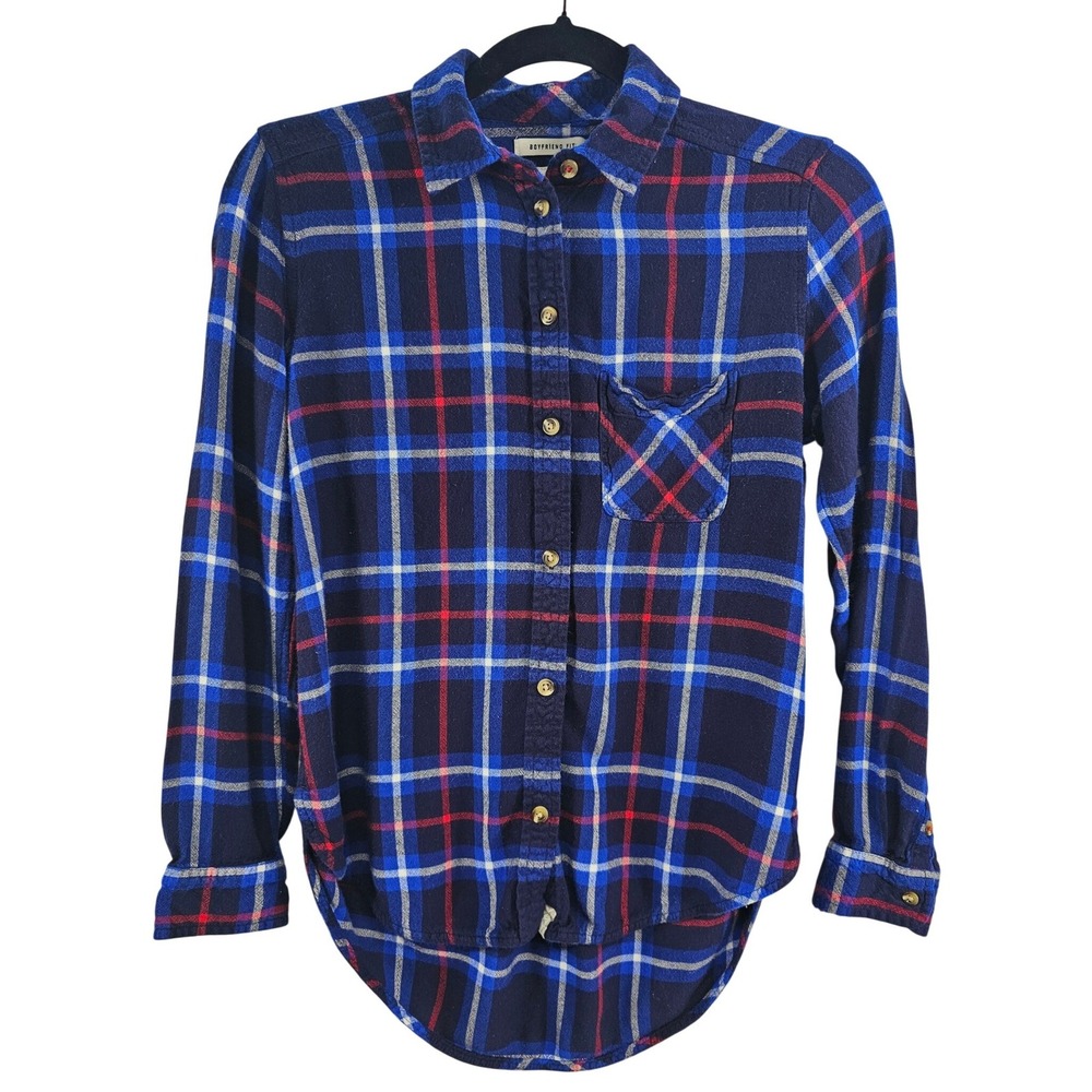 American Eagle‎ Boyfriend Fit Plaid Flannel Shirt Women's XS Blue Red White